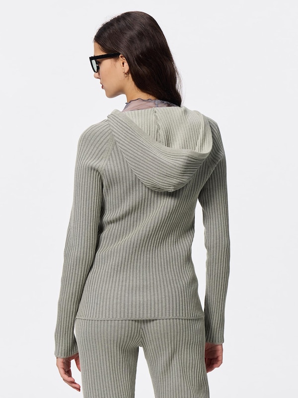 Ribbed Knitted Double Zip Hoodie