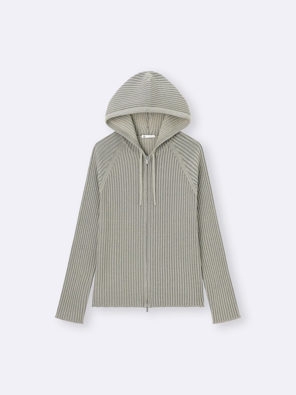 Ribbed Knitted Double Zip Hoodie