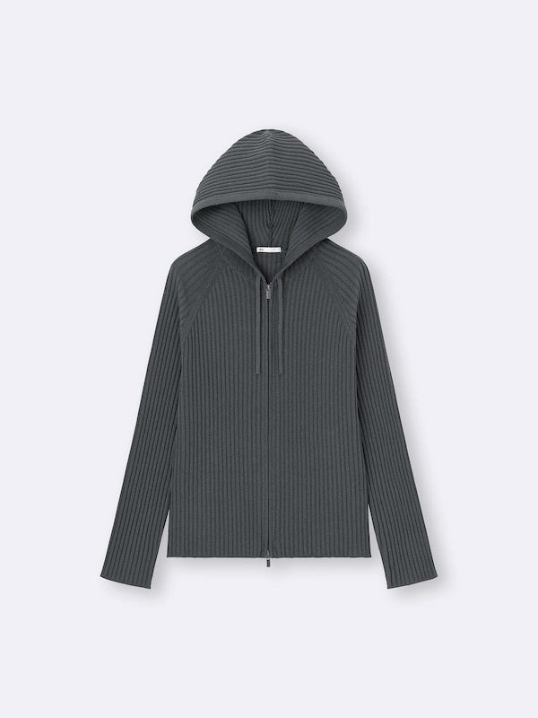 Ribbed Knitted Double Zip Hoodie