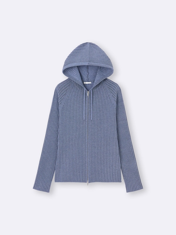 Ribbed Knitted Double Zip Hoodie