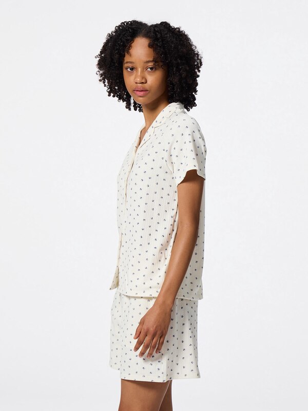 Cotton Blend Ribbed Pajamas | Short | Flower