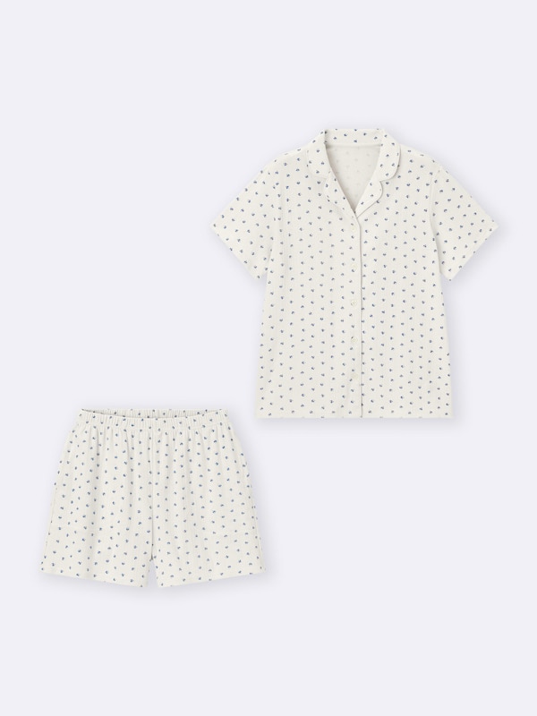Cotton Blend Ribbed Pajamas | Short | Flower