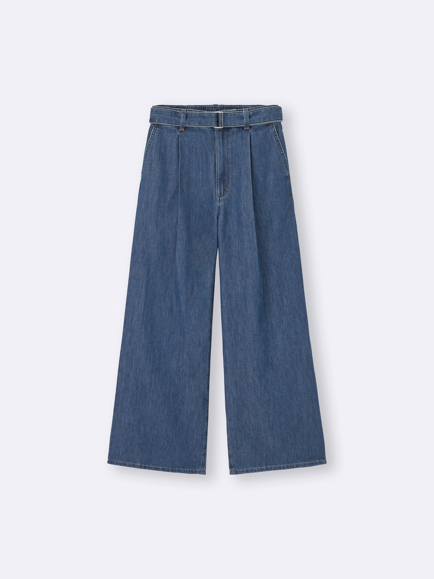 Women's Light Denim Belted Wide Pants | GU US