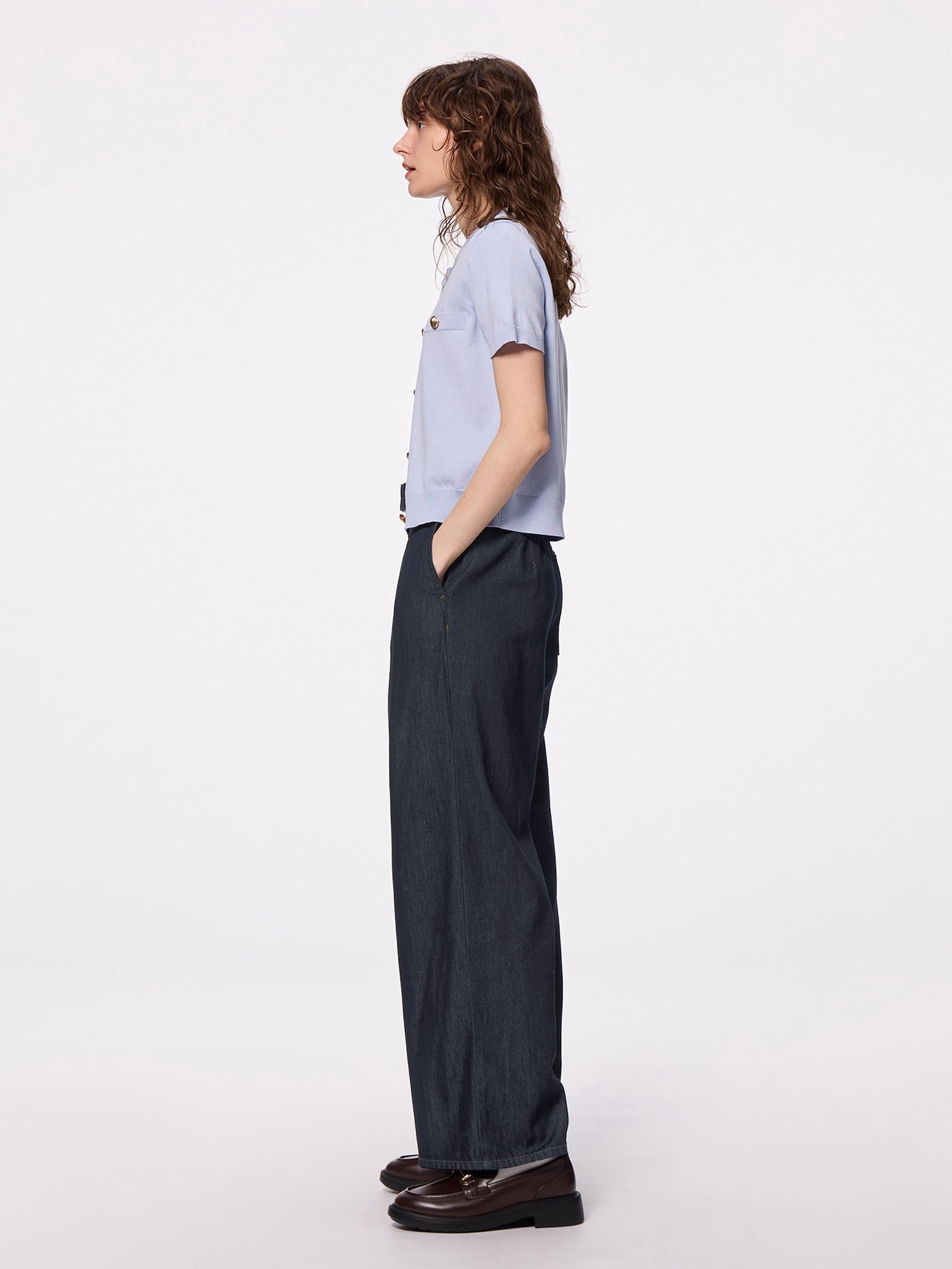 Light Denim Belted Wide Pants | GU US