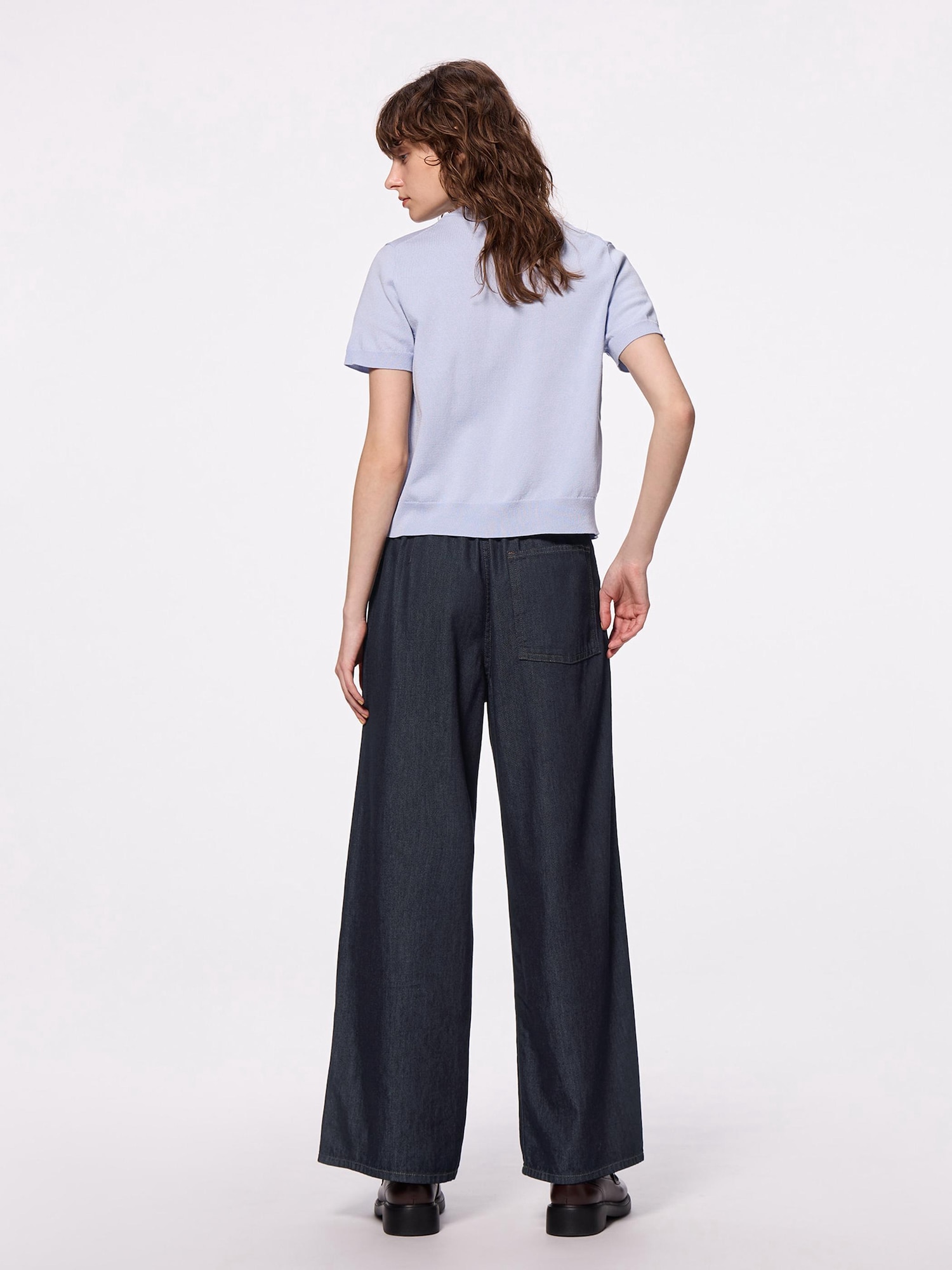 Light Denim Belted Wide Pants | GU US Light Denim Belted Wide Pants | GU US
