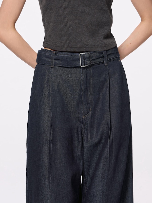 Light Denim Belted Wide Pants