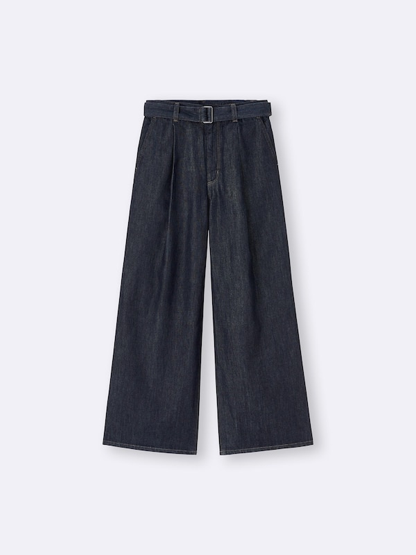 Light Denim Belted Wide Pants