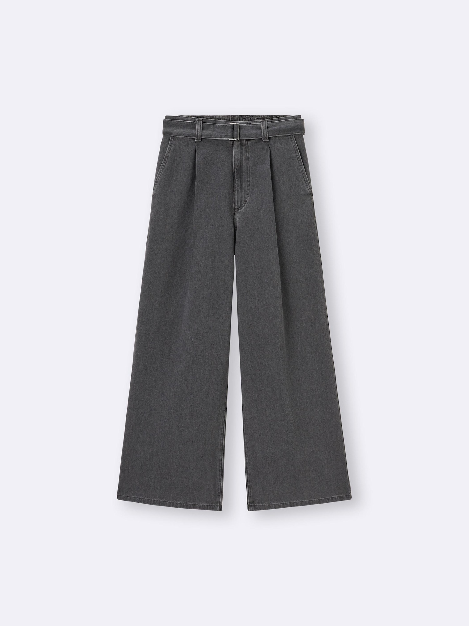Light Denim Belted Wide Pants | GU US Light Denim Belted Wide Pants | GU US
