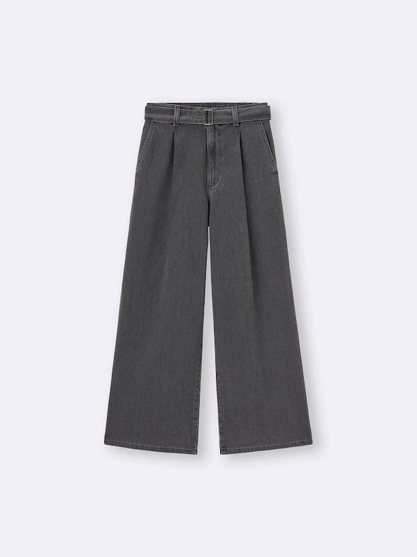 Light Denim Belted Wide Pants