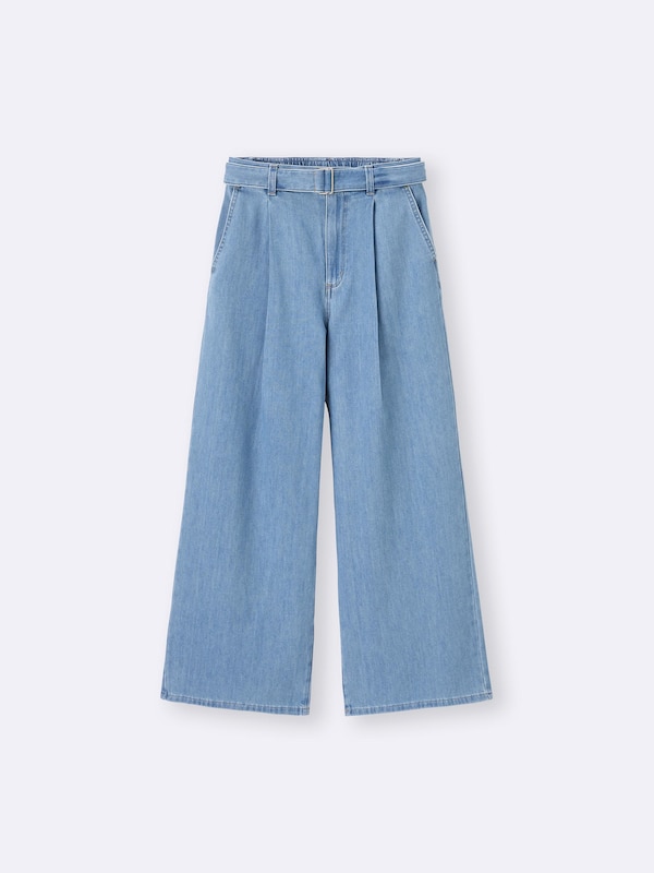 Light Denim Belted Wide Pants