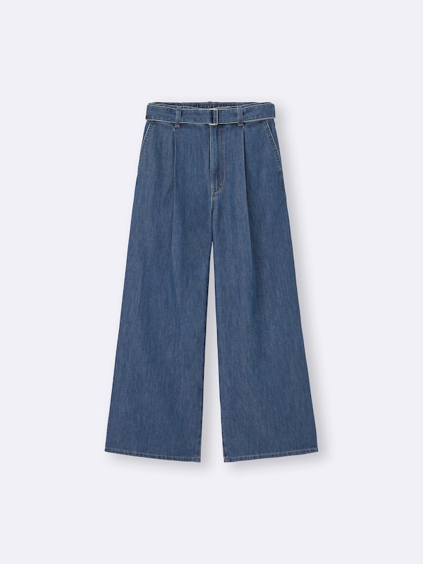Light Denim Belted Wide Pants