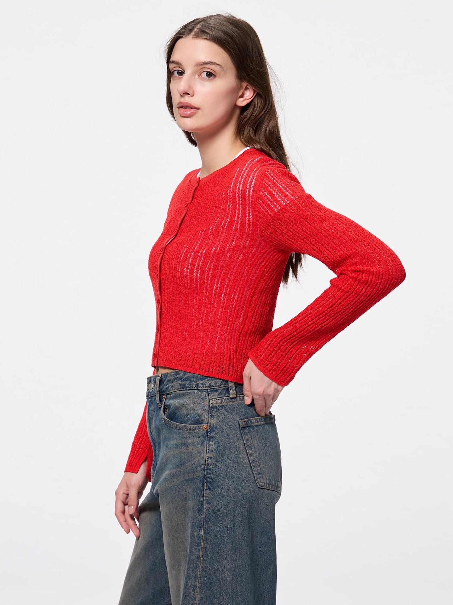 Loop Yarn Lacy Stitch Cardigan | GU US