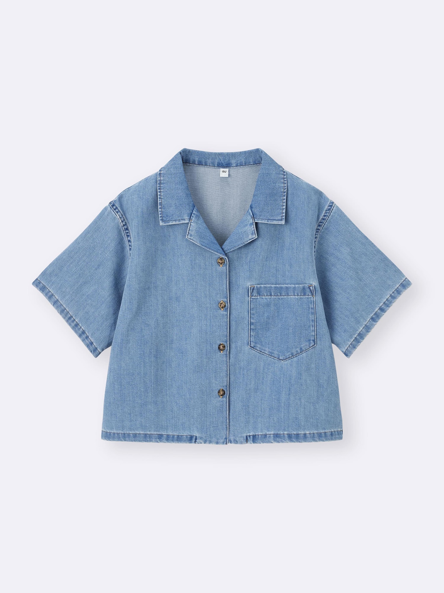 Women's Light Denim Open Collar Shirt | Short | GU US