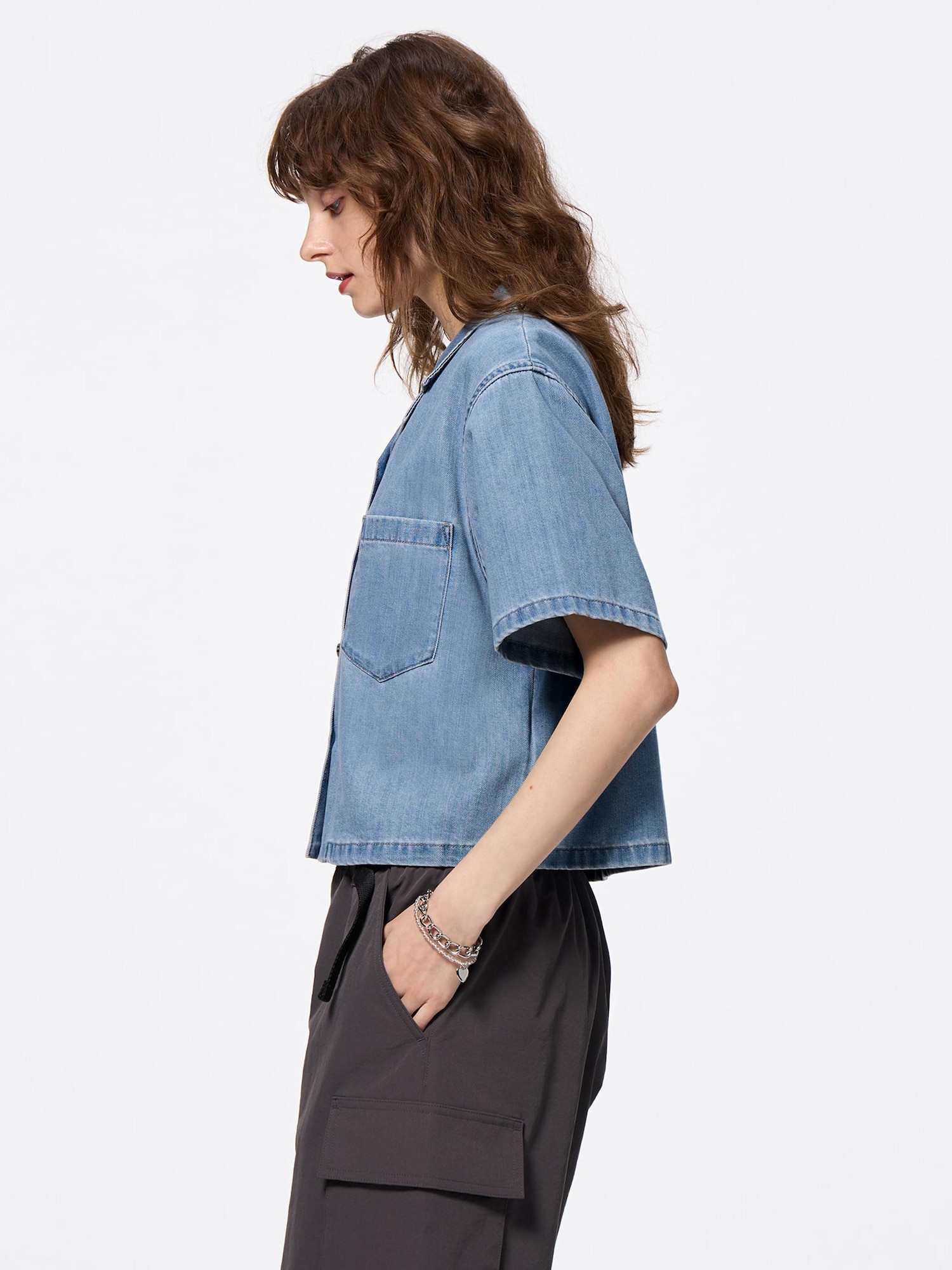 Light Denim Open Collar Shirt | Short | GU US