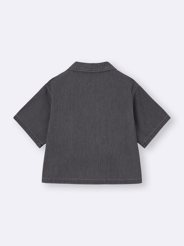 Light Denim Open Collar Shirt | Short