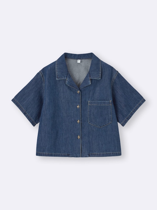 Light Denim Open Collar Shirt | Short