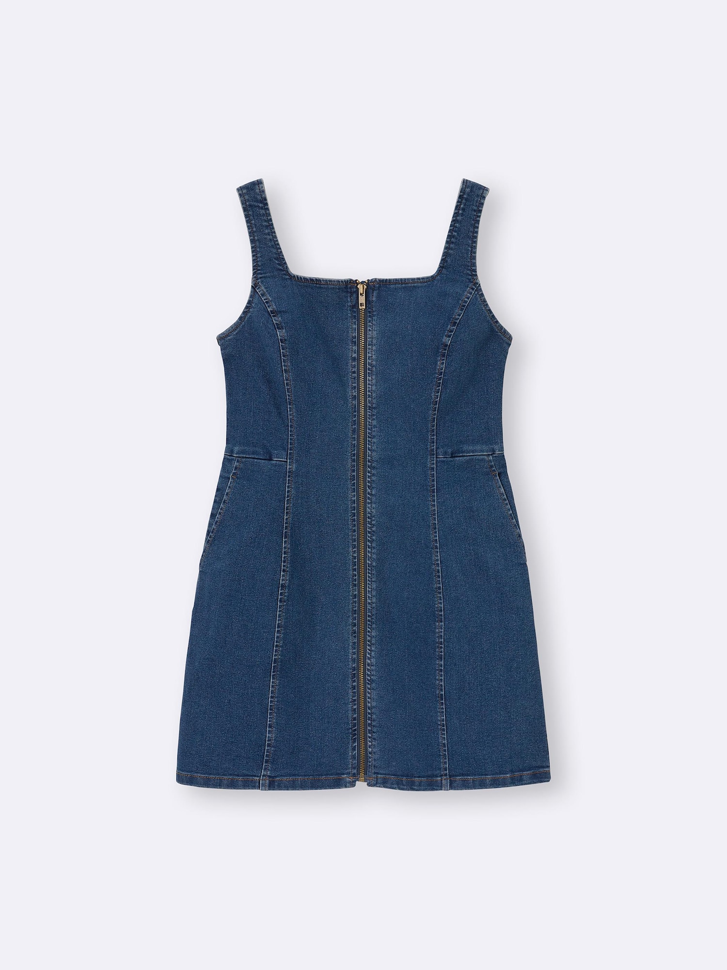 gu denim dress Women's Denim Front Zip Dress