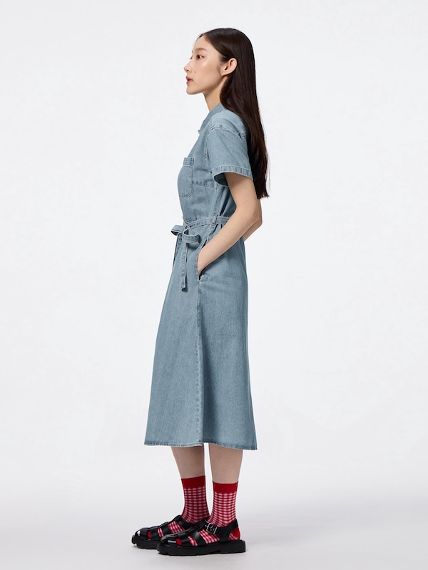 Light Denim Work Shirt Dress | Short