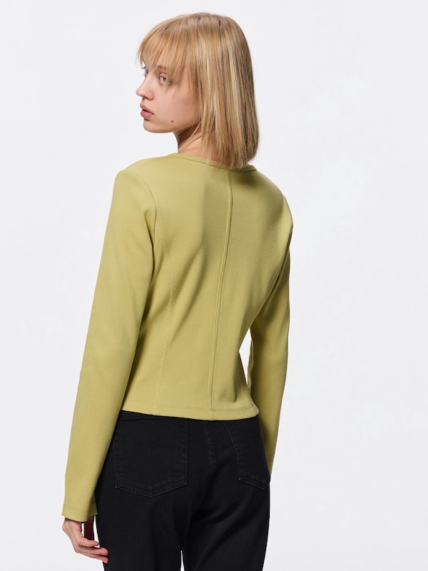 Ribbed Double Zip V Neck Cardigan