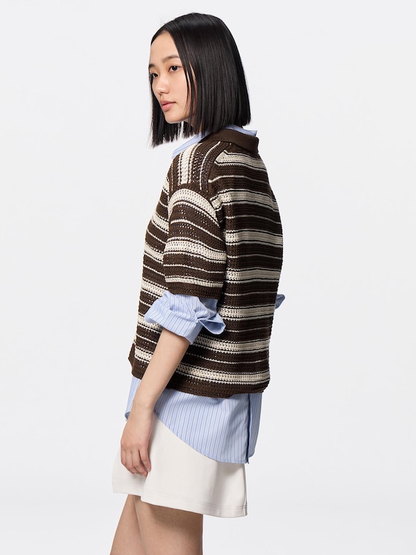 Lacy Stitch Striped Knitted Shirt
