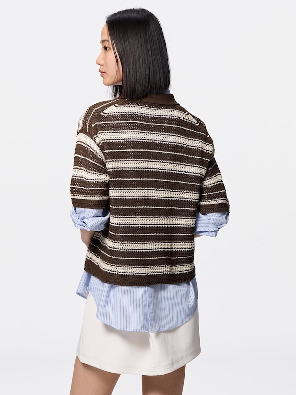 Lacy Stitch Striped Knitted Shirt