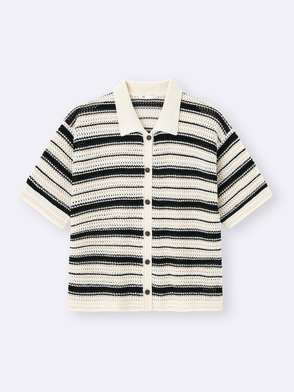 Lacy Stitch Striped Knitted Shirt