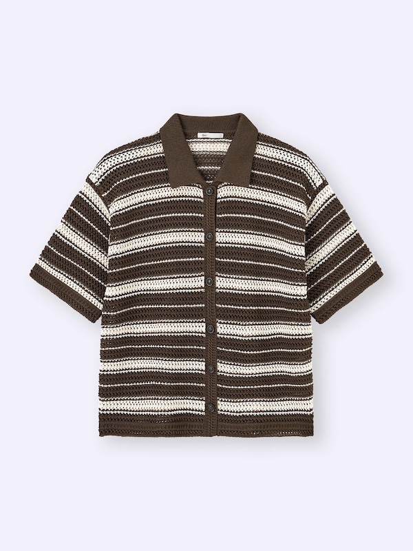Lacy Stitch Striped Knitted Shirt