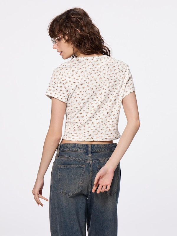 Pointelle Flower Printed T-Shirt