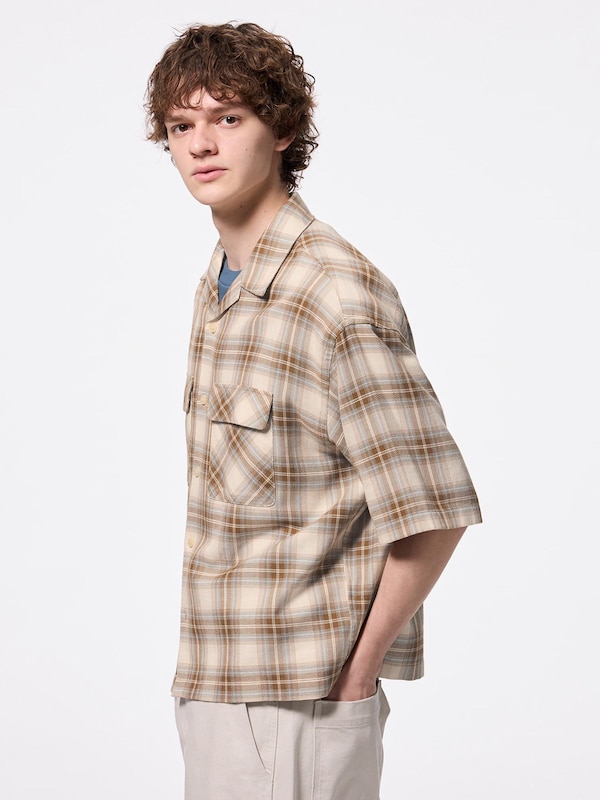 Open Collar Boxy Checked Shirt | HalfSlv