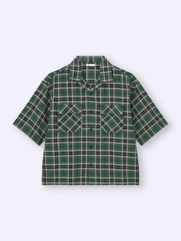 Open Collar Boxy Checked Shirt | HalfSlv