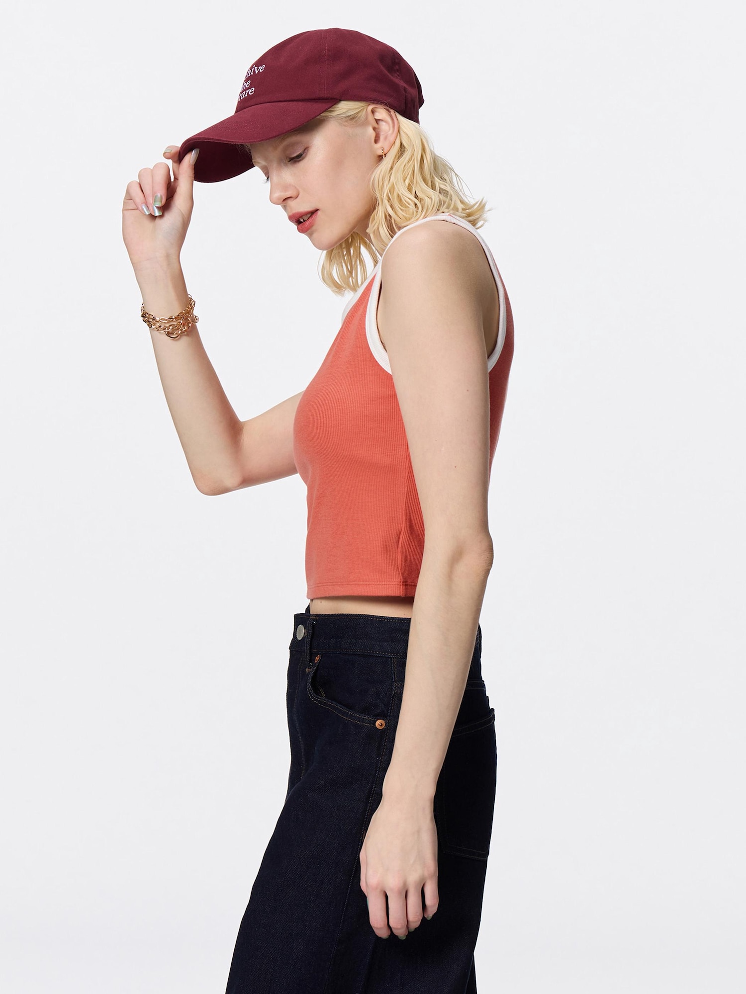 トップス BORDER COMPACT TEE /BRN RED Corsety Square Neck Long Sleeve Top - Red | TA3