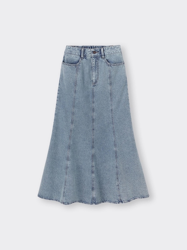 Denim Flared Maxi Skirt