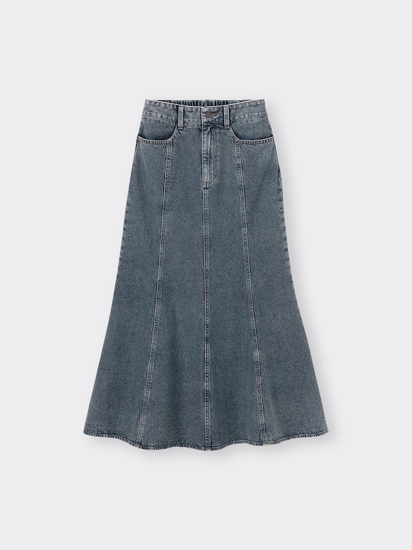 Denim Flared Maxi Skirt