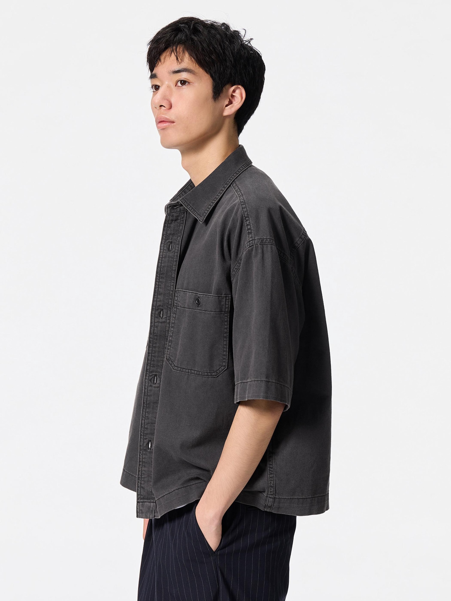 Denim Boxy Work Shirt | Halfslv | GU US