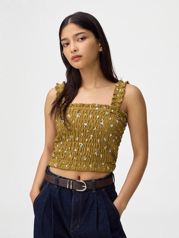 Shirring Flower Printed Camisole