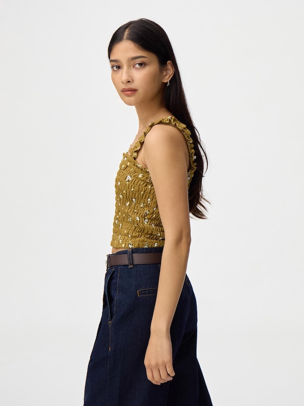 Shirring Flower Printed Camisole