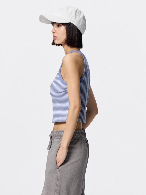 Bra-Feel Cropped Halter Neck Tank Top | Striped