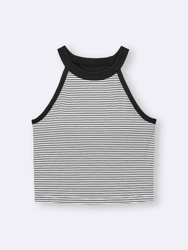 Bra-Feel Cropped Halter Neck Tank Top | Striped