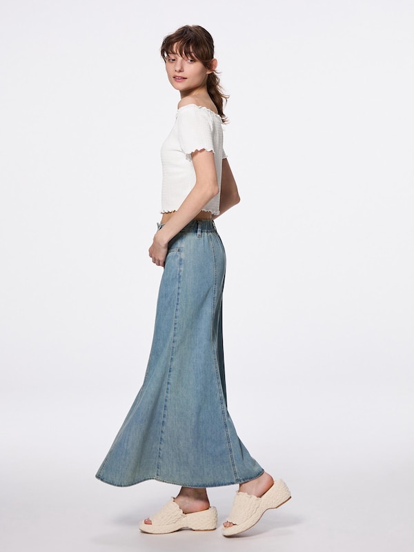 Light Denim Flared Maxi Skirt