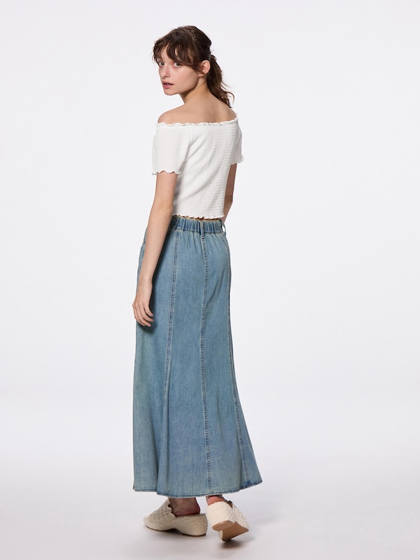 Light Denim Flared Maxi Skirt