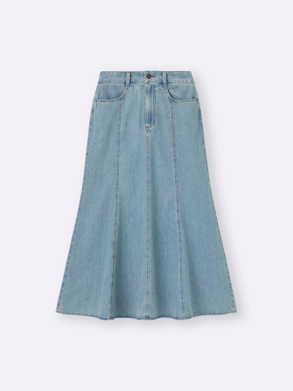 Light Denim Flared Maxi Skirt