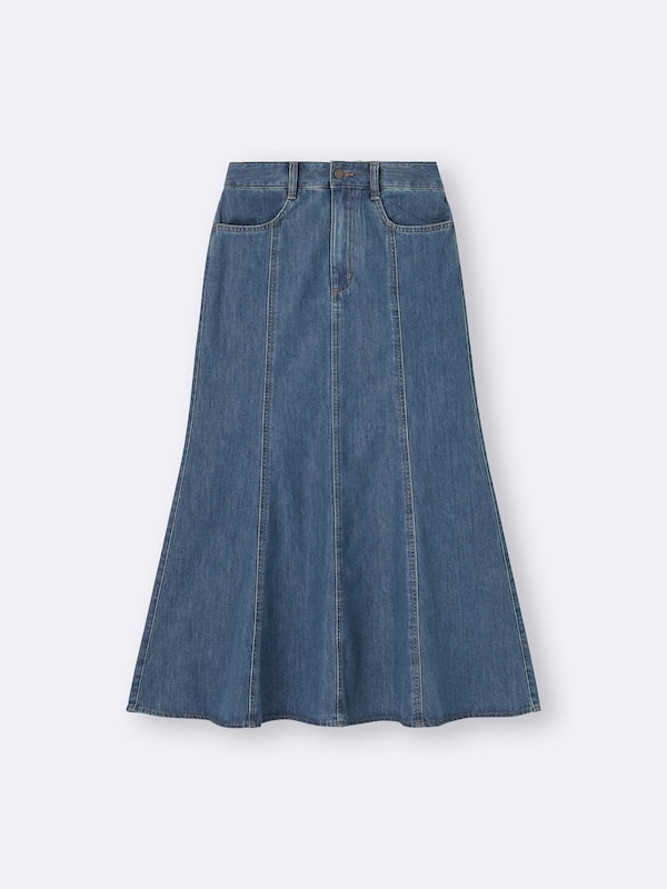 Light Denim Flared Maxi Skirt