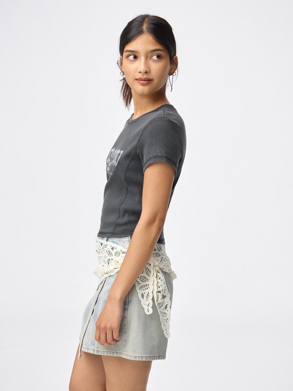 Ribbed Cropped T-Shirt | Kuromi