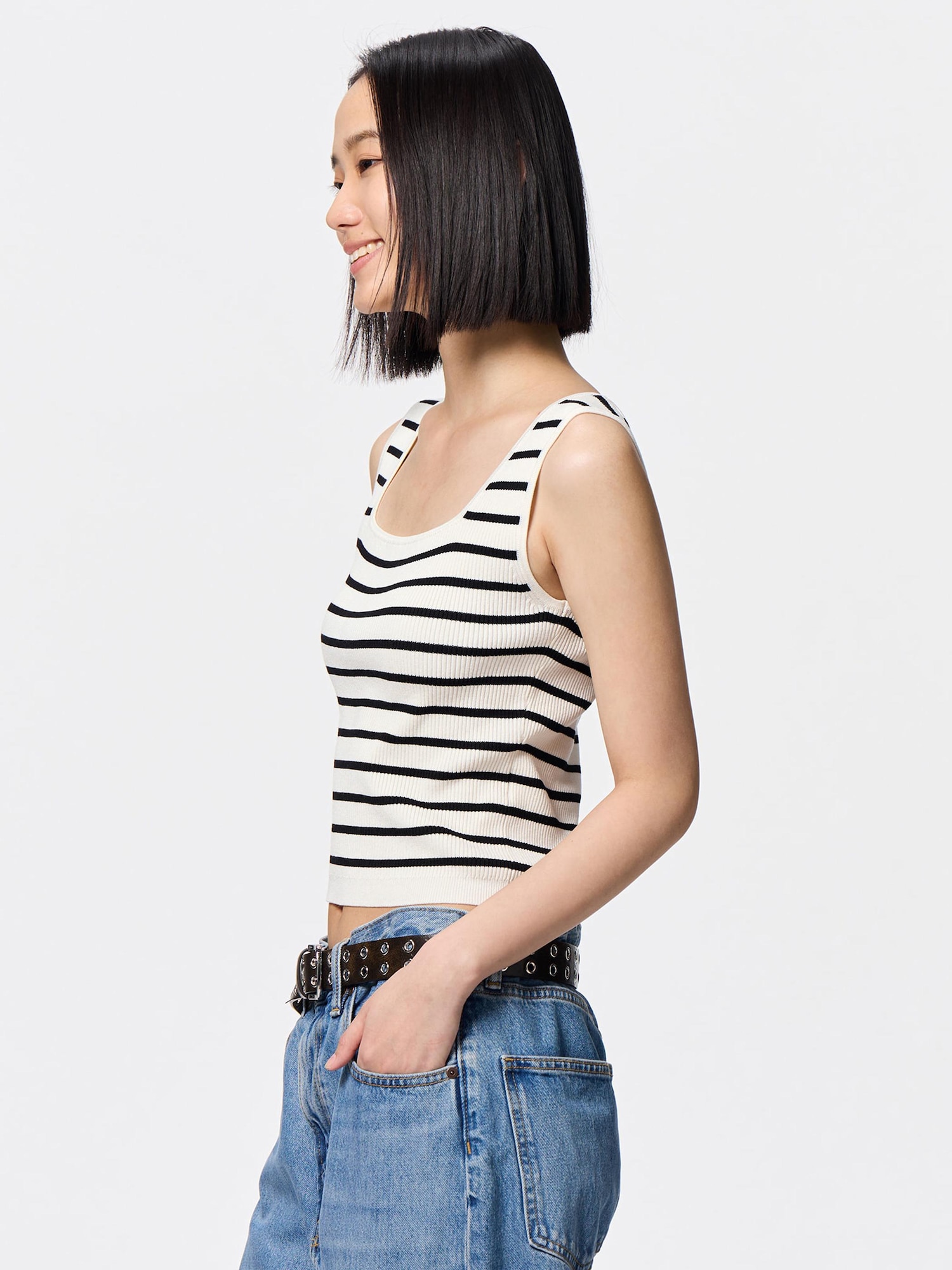 Knitted Striped Short Square Neck Tank Top | GU US