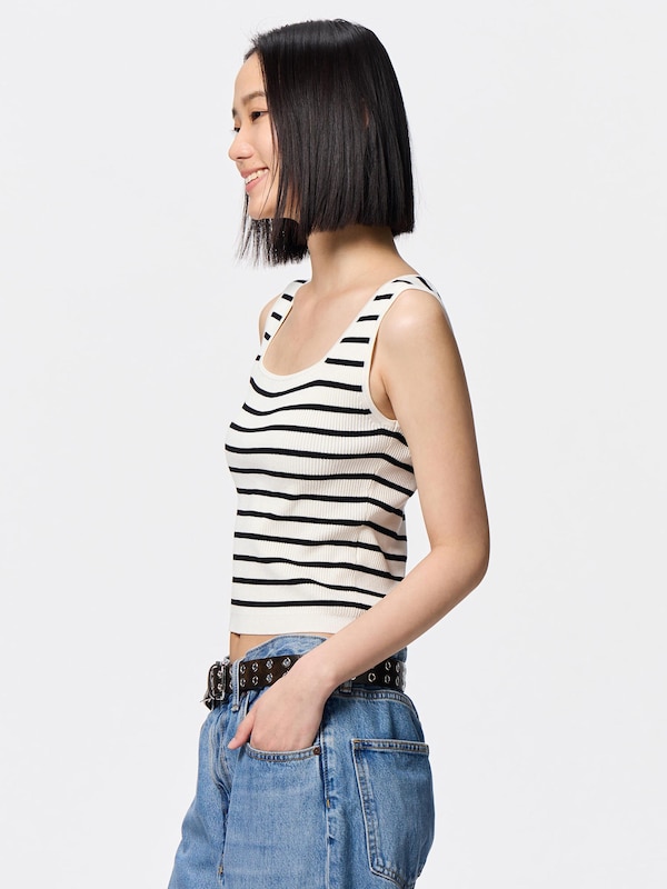 Knitted Striped Short Square Neck Tank Top