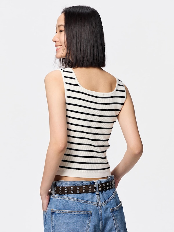 Knitted Striped Short Square Neck Tank Top