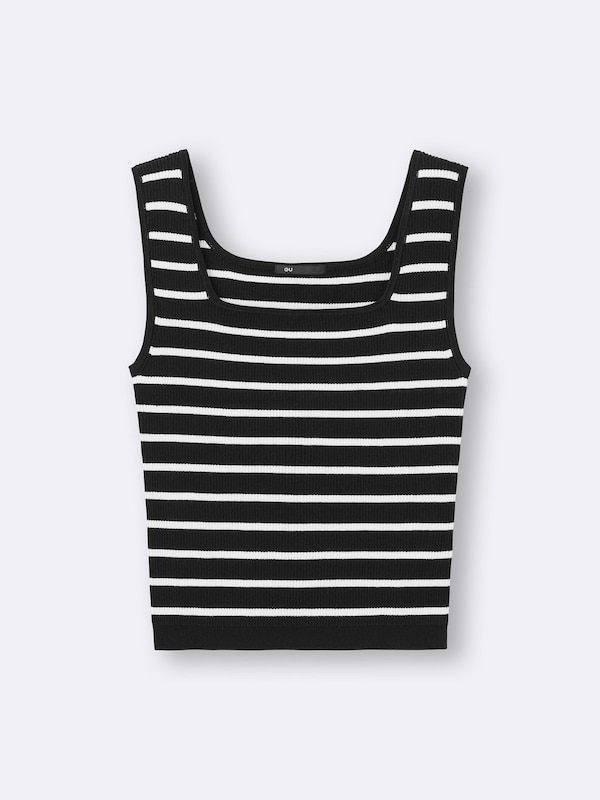 Knitted Striped Short Square Neck Tank Top