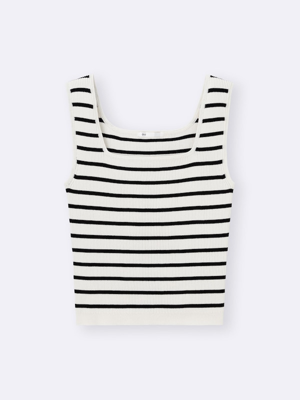 Knitted Striped Short Square Neck Tank Top