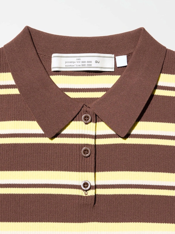 Striped Ribbed Polo Sweater | 3/4Sleeve | by rokh