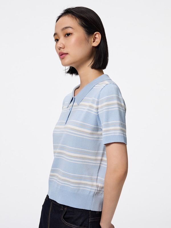 Washable Striped Polo Sweater | Short